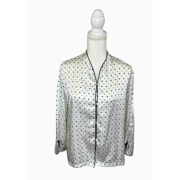 Oscar De La Renta Pink Label Polka Dot Black White Pajama Top Sleepwear Top XL - Picture 1 of 11